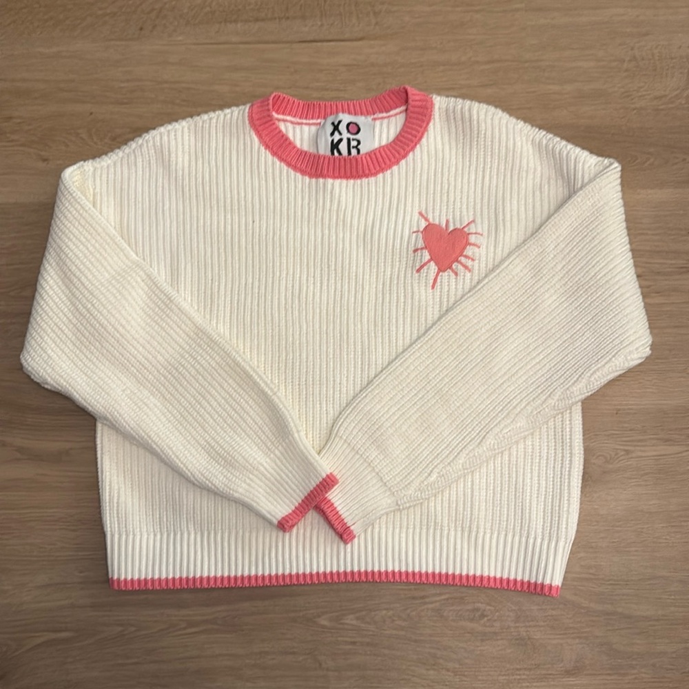 Anthropologie Cream and Pink Crew Neck Sweater